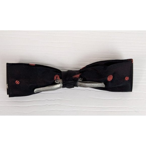 Clip-On Bow Tie Vintage Royal Rust Resistant black polka dots 5" - Picture 3 of 6